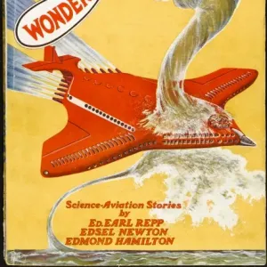 Couverture du magazine de science-fiction Air Wonder Stories, Eruption d'eau dévastatrice dans un tourbillon Couverture du magazine de science-fiction Air Wonder Stories, Eruption d'eau dévastatrice dans un tourbillon