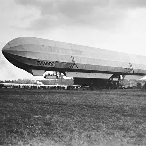 Airship Spiess Parked by a Hangar