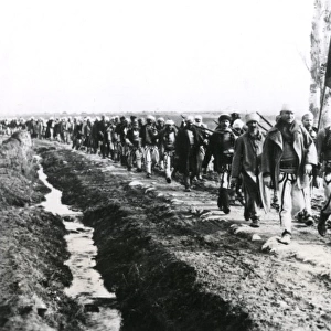 Albanian volunteers marching, Serbia, WW1