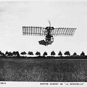 Alberto Santos Dumont in his aeroplane, La Demoiselle