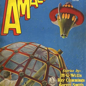 Amazing Stories scifi magazine cover, Aroud the Universe