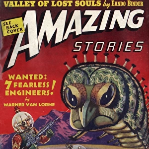 Amazing Stories Scifi magazine cover, Earthfolk on Jupiter