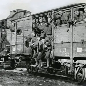 American 5th Marines on a troop train, France, WW1