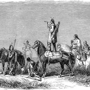 American Indians. Pawnees looking out for the enemy. From a
