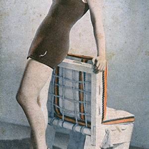 American Model modelling an elegant Jantzen swimsuit