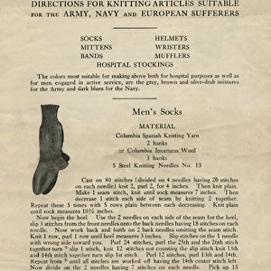 American Red Cross leaflet, WW1 - knitting socks for soldier