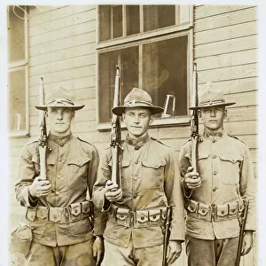 Three American soldiers, Camp Dodge, Iowa, WW1