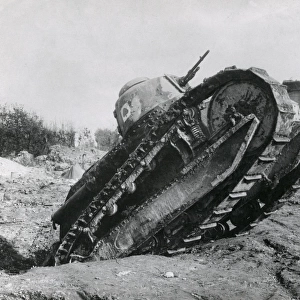 American tank on a battlefield, WW1