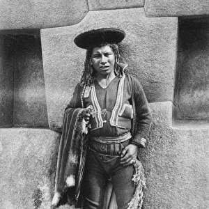 Amerindian Man - Cyclopean Wall - Cuzco, Peru