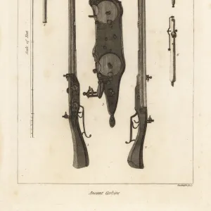 Ancient double-charge carbine with two flintlocks