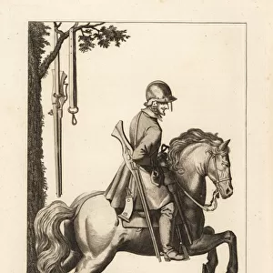 Ancient Dragoon on horseback with musket, 17th century
