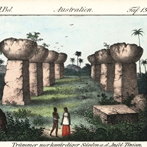 Ancient ruins of columns found on Tinian island, Marianas
