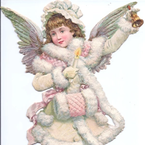 Angel with bell and candle on a Victorian Christmas scrap
