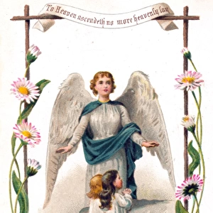 Angel and children on a Christmas card