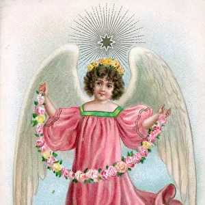 Angel with flowers on a French Christmas postcard