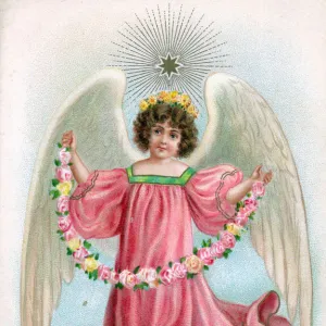 Angel with flowers on a French Christmas postcard