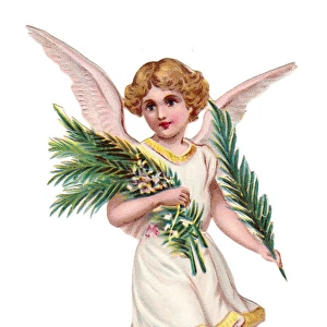 Angel with greenery on a Victorian scrap