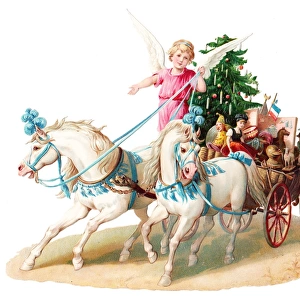 Angel with horse-drawn carriage on Victorian Christmas scrap