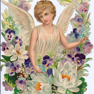 Angel surrounded by flowers on a Victorian scrap
