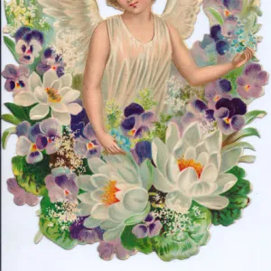 Angel surrounded by flowers on a Victorian scrap