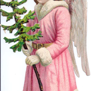 Angel with tree on a Victorian Christmas scrap