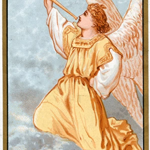 Angel with trumpet on a greetings card