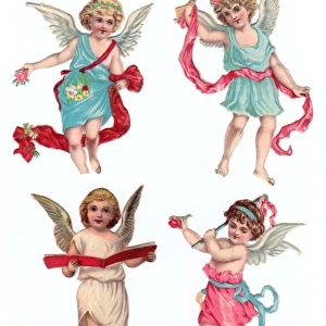 Angels on four Victorian scraps