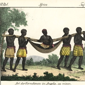 Angolan nobleman being carried by servants in a hammock