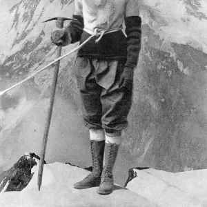 Annie Peck masked and dressed for climbing