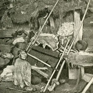 Araucanian woman weaving, Chile, South America