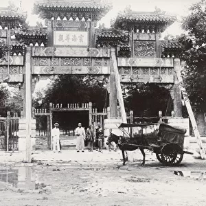 Arch, gateway, Peking, Beijing, China, with mule cart