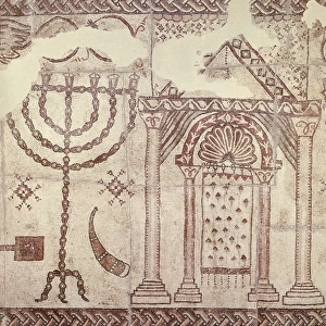 The Ark of the Covenant and the Menorah. Mosaic