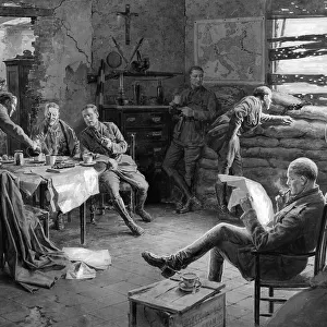Army personnel relaxing in barracks, WW1