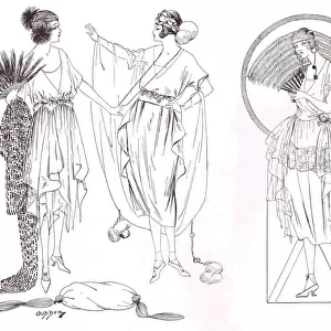 Three art deco fashion sketches, London, 1921