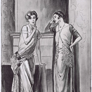 Art deco fashion sketches showing the importance of satin an