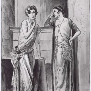 Art deco fashion sketches showing the importance of satin an