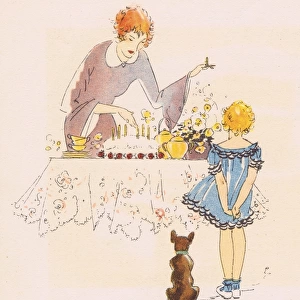 Art deco illustration of childrens birthday, 1920s