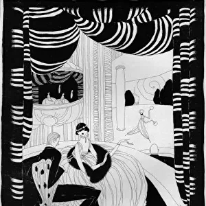 Art deco illustration of a couple in a theatre box, 1916