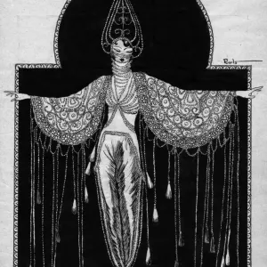 Illustration Art déco pour showgirl intitulée Perles, années 1920. Illustration Art déco pour showgirl intitulée Perles, années 1920.
