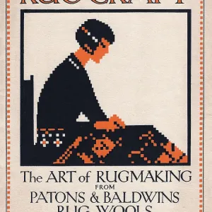 Art deco illustration of a woman making a rug with wools Date: 1920s Art deco illustration of a woman making a rug with wools Date: 1920s