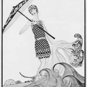 Illustration Art déco de femmes en maillot de bain, 1924. Illustration Art déco de femmes en maillot de bain, 1924.