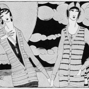 Illustration Art déco de femmes dans des sweaters de plage élégants, 1924. Illustration Art déco de femmes dans des sweaters de plage élégants, 1924.