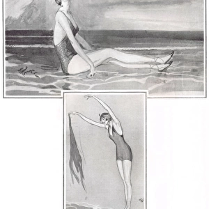 Art deco sketch of a bathing beauty by Jean Gabriel Domargue