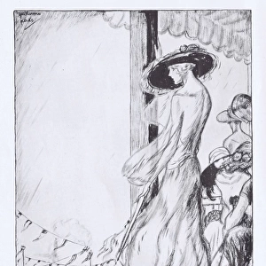 Art deco sketch of La Danse en Plein Air - a lady at the rac