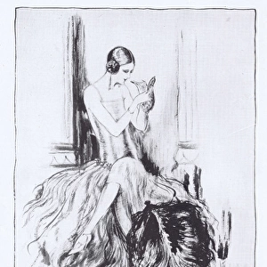 An art deco sketch by Peres entitled Magic showing an elegan