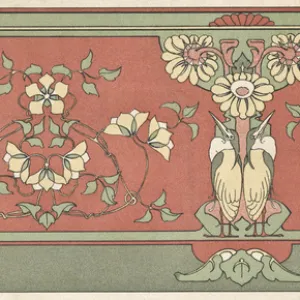 Art nouveau design with birds and flowers