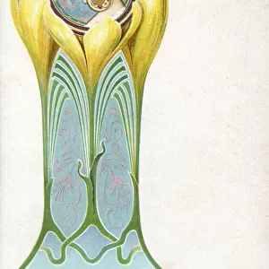 Art Nouveau floral design with woman in profile Date: early 20th century