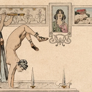 Art Nouveau scene with Handwalking greek girl