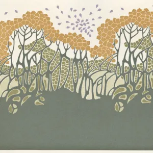 Art nouveau style autumn trees