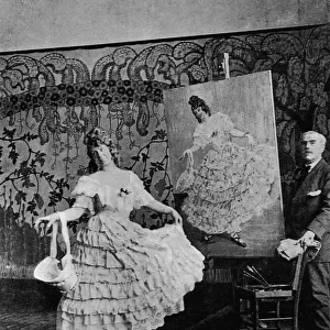 The artist Ludovici paints the dancer Karina, 1916